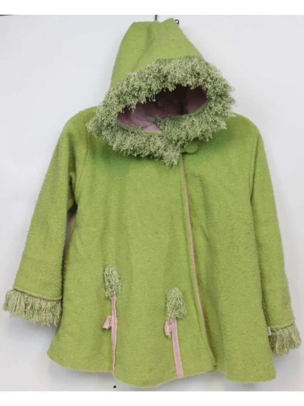 Corky's Swing Coat Cap sz 6x Girls Fringe Boho Whimsical Hooded Heavy Flower
